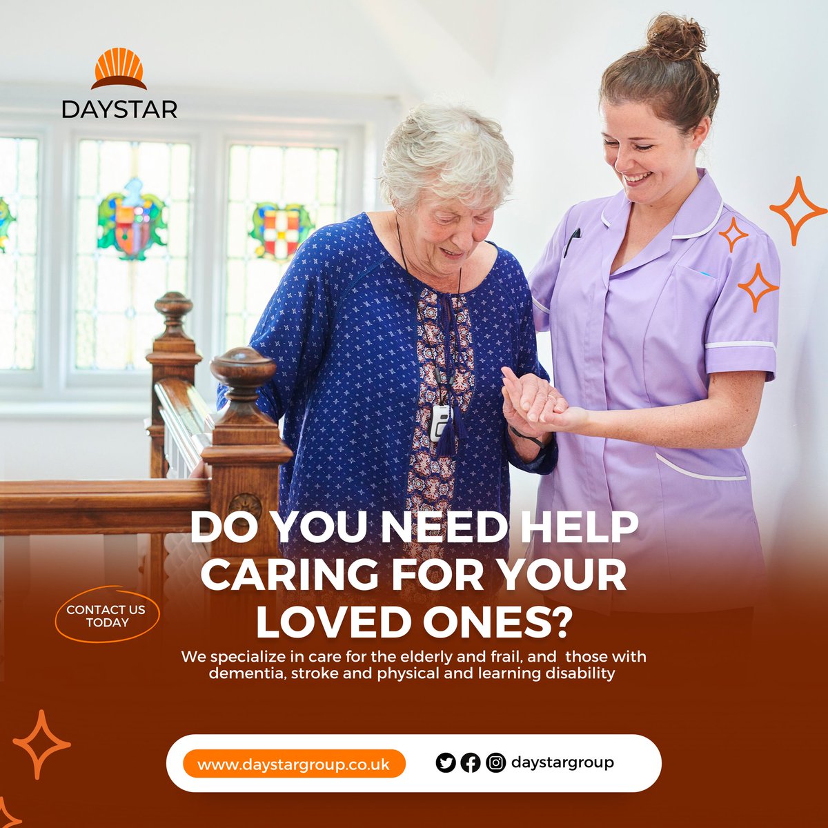daystar_group's tweet photo. We understand the challenges and responsibilities that come with caring for your loved ones who may be elderly, frail, or have learning disabilities. 

Contact us today to learn more about our services and how we can assist you in caring for your loved ones.

#ukhealthcare #care https://t.co/EkCVtWrd5A
