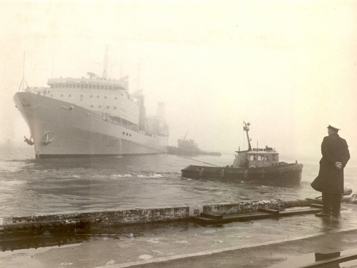 NavalMuseumHFX's tweet photo. Check out this great #potd - HMCS PRESERVER (510), at #Halifax dockyard. HMCS PRESERVER was commissioned on August 7th, 1969, in Saint John, New Brunswick. In June 1971, PRESERVER carried out the first-ever replenishment of a hydrofoil at sea, the recipient being HMCS BRAS D'OR. https://t.co/aSHRW0Xkt3
