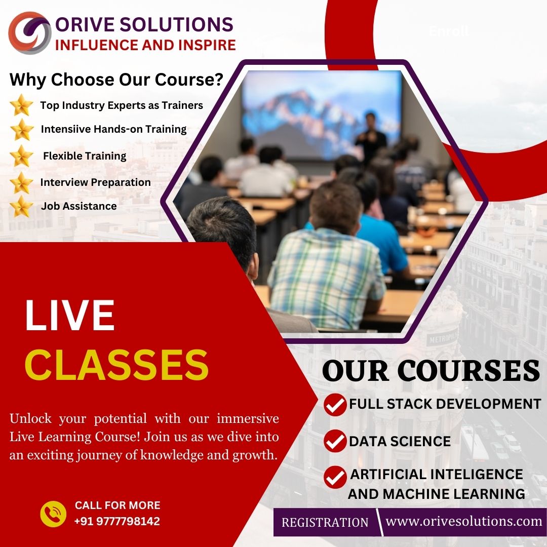 OriveSolutions's tweet image. 📷 Introducing our Live Classes Course: Ignite Your Motivation! 📷 📷 Interactive Sessions 📷 Practical Techniques #orivesolutions#liveclasses #fullstackdevelopment #html #css #javascript #java #python  #achievegreatness #frontend #backend #fullstackdeveloper #Bhubaneswar