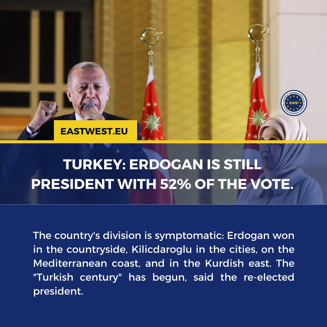 With the country split down the middle in the presidential elections, Recep Tayyip Erdogan extends his presidential term for another five years, ushering in what he calls the "Turkish Century".

More on: eastwest.eu/it/turchia-erd…

#ewei #eastwest