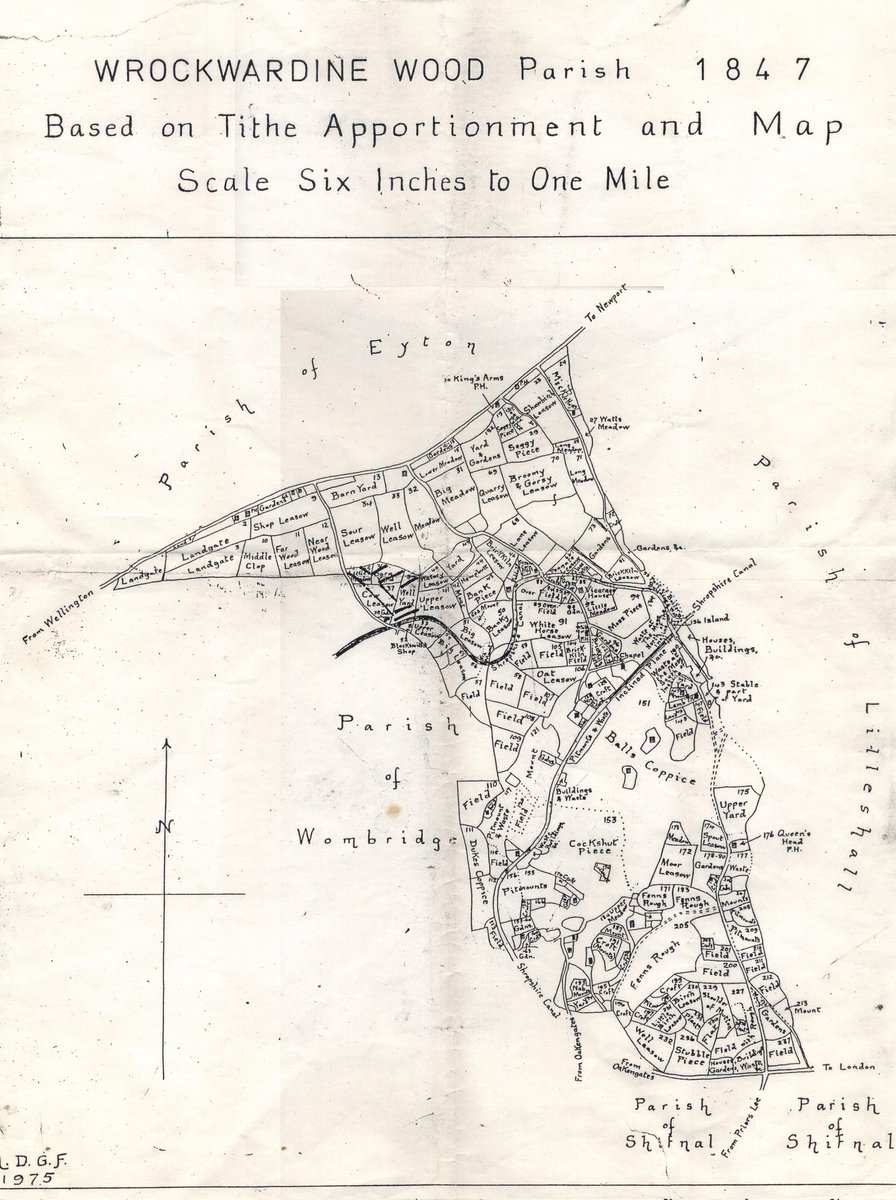 anth__rowley's tweet photo. For #mondaymaps the Wrockwardine Wood (then Shropshire now also Telford) Parish Tithe Map from 1847.
The second image is of the Wrockwardine Wood Field Name Map that was compiled by H. Foxhall in the 1970s (published in 1980) using the Tithe Map along with Estate and OS maps. https://t.co/hfZ0myutN1