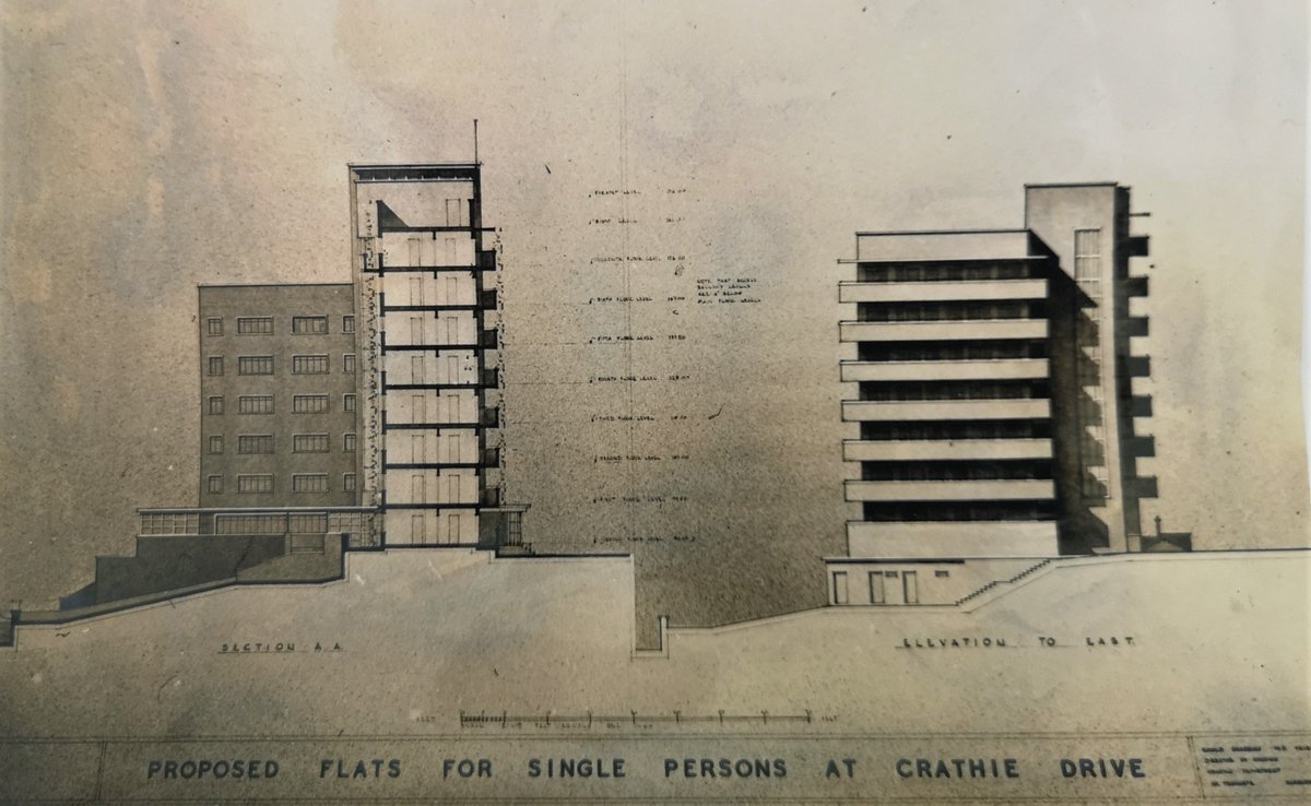 Photograph of original plans for Crathie Court. 
This fascinating film features it and many other shots of the new 'Schemes' - building methods - and solutions.
#CrathieCourt #glasgowarchitecture #MurphyNiallGLA #PaulJSweeney #DarrenMcLean 

movingimage.nls.uk/film/0268