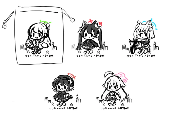 今回アクスタはセット売りのみです!(セット組出来なかった分はバラであるかも) こんな感じ絵柄きんちゃくに5個入れて絵柄はランダムでお渡しする予定