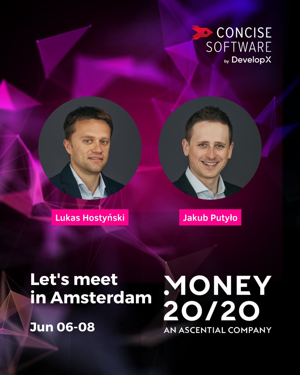 concisesoftware's tweet photo. 🌟 Exciting news from Concise Software! 🌟

Our dynamic sales duo, Lukas Hostynski (CEO ) and Jakub Putyło (Business Development Manager - @leonidasx7) will be attending the prestigious @money2020 conference in Amsterdam from June 6-8th, 2023 🌍 https://t.co/zWdA4MDD1e