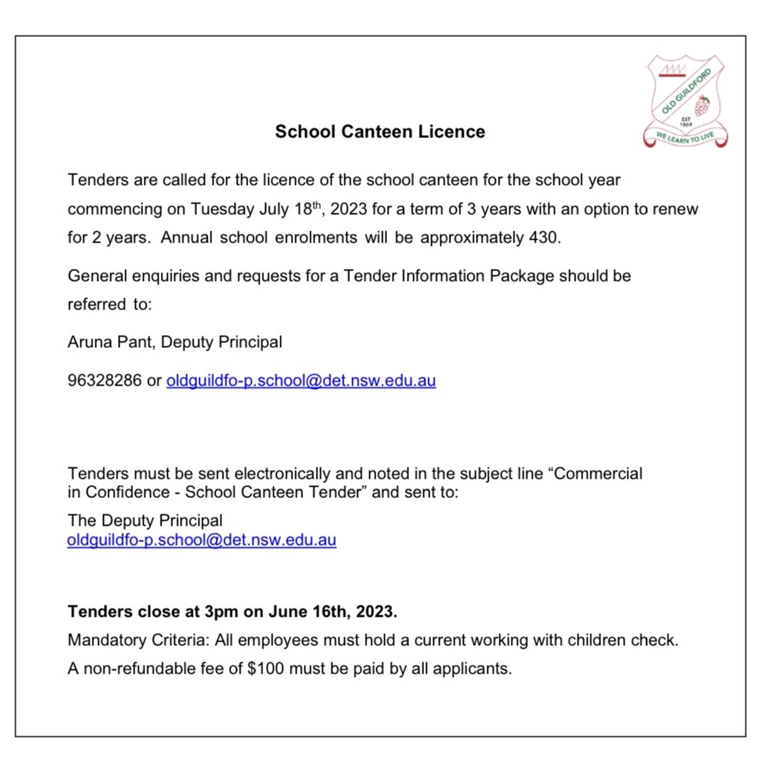 Old Guildford PS - Built on Darug Land (@oldguildfordps) on Twitter photo Weāre looking for a new canteen operator. Please share and retweet <a href="/LeylaDerbas/">Leyla Derbas</a> <a href="/kimcollas/">Kim Collas</a> <a href="/KarynAmbrose/">Karyn Ambrose</a> <a href="/jodiharben/">Jodi Devineš</a> <a href="/JulieTorney/">Julie Torney</a> <a href="/ArunaPant4/">Aruna Pant</a> <a href="/nasimzereka/">nasim</a> <a href="/johnqgoh/">johnqgoh</a> <a href="/RamadanHal/">Hala Ramadan</a> <a href="/HelenMorgani/">Helen Morgani</a> <a href="/BlaxcellStreet/">Blaxcell Street PS</a> <a href="/Melissap888/">Melissa Proctor</a> <a href="/jodiepclark/">Jodie Doorey</a> Weāre looking for a new canteen operator. Please share and retweet <a href="/LeylaDerbas/">Leyla Derbas</a> <a href="/kimcollas/">Kim Collas</a> <a href="/KarynAmbrose/">Karyn Ambrose</a> <a href="/jodiharben/">Jodi Devineš</a> <a href="/JulieTorney/">Julie Torney</a> <a href="/ArunaPant4/">Aruna Pant</a> <a href="/nasimzereka/">nasim</a> <a href="/johnqgoh/">johnqgoh</a> <a href="/RamadanHal/">Hala Ramadan</a> <a href="/HelenMorgani/">Helen Morgani</a> <a href="/BlaxcellStreet/">Blaxcell Street PS</a> <a href="/Melissap888/">Melissa Proctor</a> <a href="/jodiepclark/">Jodie Doorey</a>