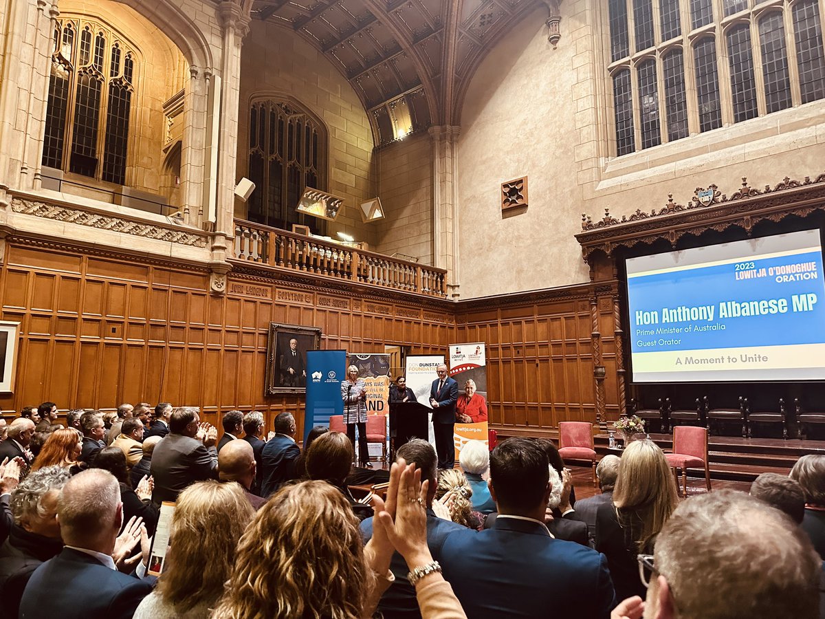 “In 1967 we were counted.  In 2023 we seek to be heard.”

<a href="/AlboMP/">Anthony Albanese</a> on his feet and quoting <a href="/LindaBurneyMP/">Linda Burney MP</a> at Bonython Hall tonight as he gives the 16th Annual Lowitja O’Donoghue Oration.