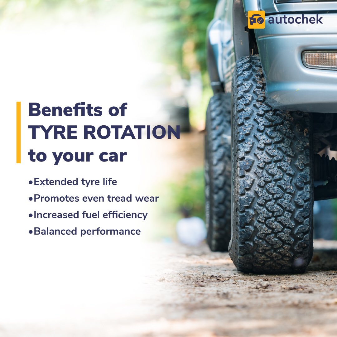 AutochekKenya's tweet photo. Happy new week!
Tire rotation allows each tire to wear evenly which prolongs their lifespan.
Its recommended to have them rotated during each oil change which is approximately after every 10-12KM
#carmaintenance #tyrerotation #AutochekKenya https://t.co/F76MlAvWuU