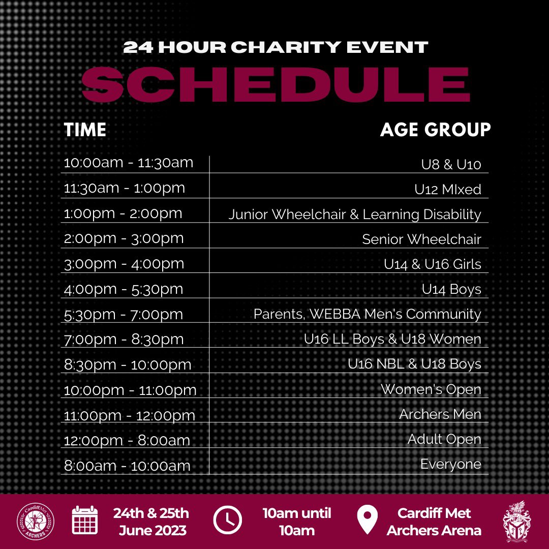 ArchersBasket's tweet photo. 24 HOUR GAME SCHEDULE &amp; REGISTRATION 

With just under a month to go we hope you are excited as we are. Use the link the sign up⤵️

https://t.co/nFXmDl5Kx0

Help us support @Hoops4HopeZim &amp; @Autism 

📧 BJones3@cardiffmet.ac.uk 

#Archers24hr23 #ArchersFamily #AmdaniArchers https://t.co/5Fnuoxjyop