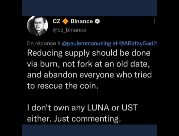 This is wrong. CZ did not categorically refuse to apply the #LUNC 1.2% burn tax, the conditions and the offer was not suitable for him to accept at that time. 

Firstly CZ asked us to put the tax on-chain before asking for off-chain. We did this, and after only 2 weeks on-chain