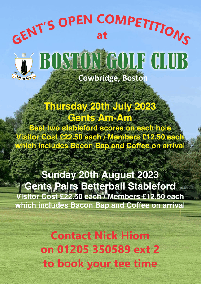 We have a couple of Open Competitions coming up in July and August so get your team together and enter by calling our Pro Nick on 01205 350589 Ext 2 We look forward to seeing you!