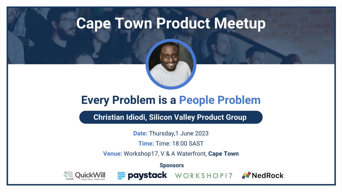 Looking forward to our first in person Cape Town Product Meetup since 2019, been too long. Looking forward to hosting <a href="/CIdiodi/">Christian Idiodi</a> from <a href="/officialsvpg/">Silicon Valley Product Group</a> as part of his African tour, - meetup.com/cape-town-prod…

Thanks to our sponsors <a href="/quickwill_za/">Quickwill</a> , <a href="/Payfast/">Payfast by Network</a>, <a href="/Workshop17za/">Workshop17</a> , <a href="/nedrocksa/">NedRockSA</a>