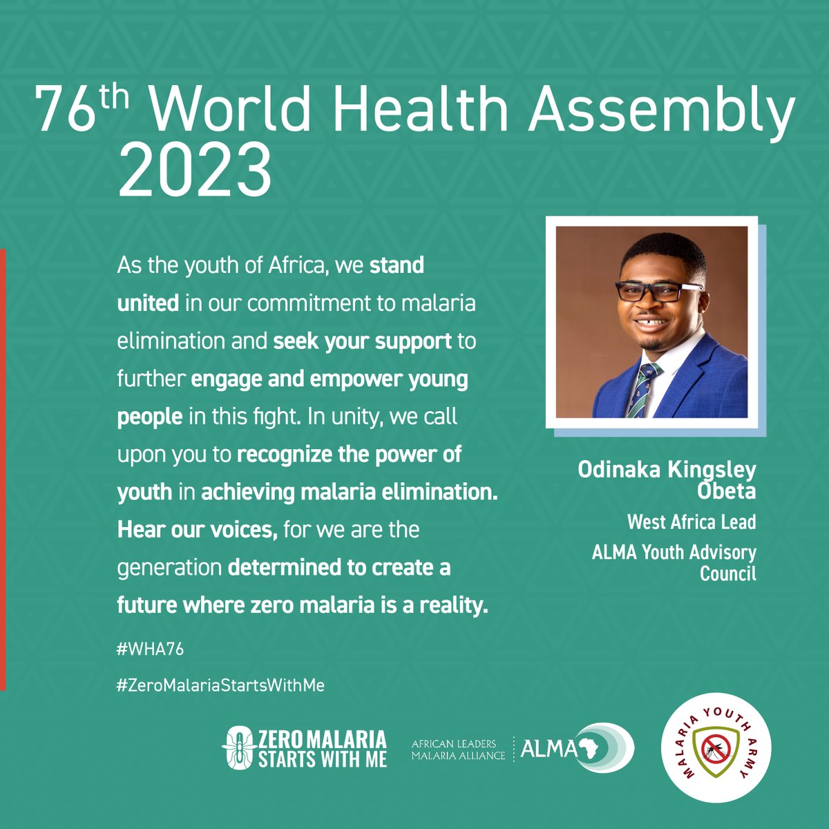 As #WHA76 nears its end, Africa's youth stand strong in their unwavering commitment to eliminating #malaria.

We call upon world leaders to embrace and harness the power that the youth possess in this fight.

Together, let's chart a path toward a #malaria-free generation.