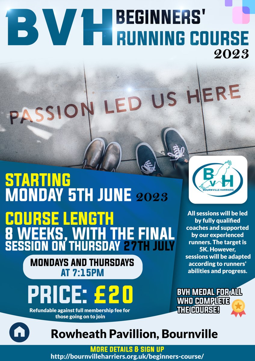 It's one week to go until the start of our Beginners' Course, and registration is closing on Thursday 1st June!

Don't miss your chance - sign up below now!
#running #beginnersrunning #runningcourse #runninggroup

bournvilleharriers.bigcartel.com/product/bournv…
