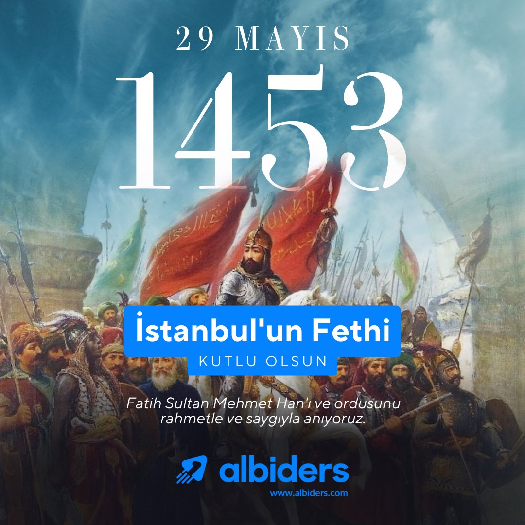 29 Mayıs 1453 İstanbul'un Fethi Kutlu Olsun...
Fatih Sultan Mehmet Han'ı ve ordusunu rahmetle ve saygıyla anıyoruz.
.
#fetih #fetih1453 #istanbul #istanbulunfethi