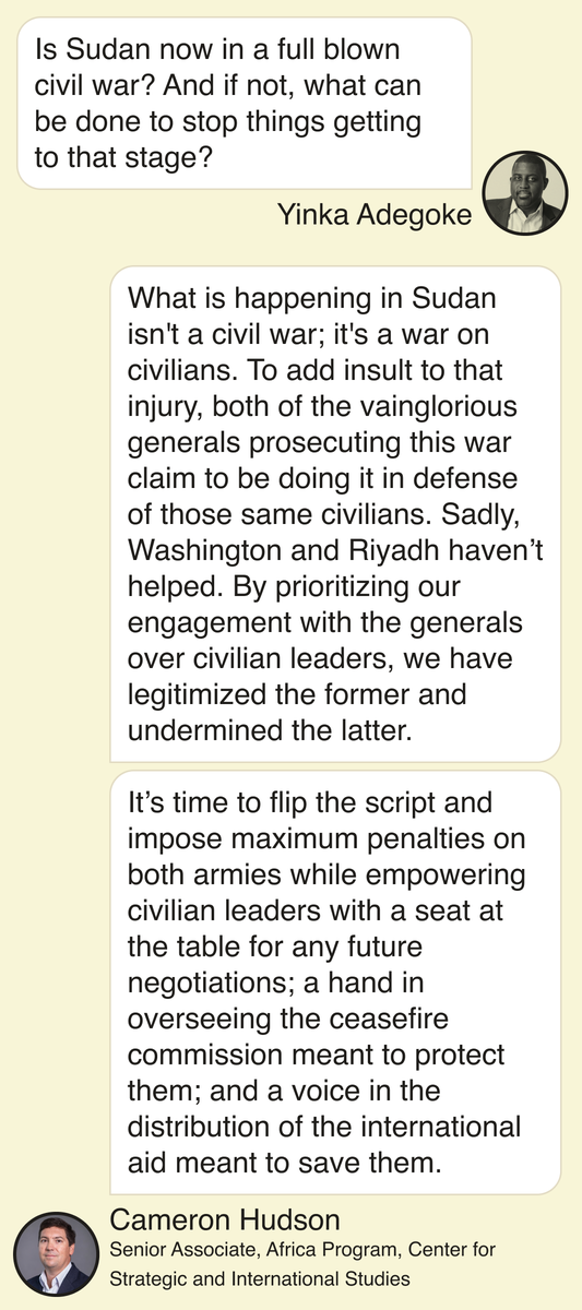 YinkaWrites's tweet photo. We had a superb distillation of the challenges with resolving the ongoing Sudan situation, by @_hudsonc in @SemaforAfrica
#OneGoodText
Sign up here to get these in your inbox: https://t.co/wVfhXXmFOH https://t.co/exugNHtL4g