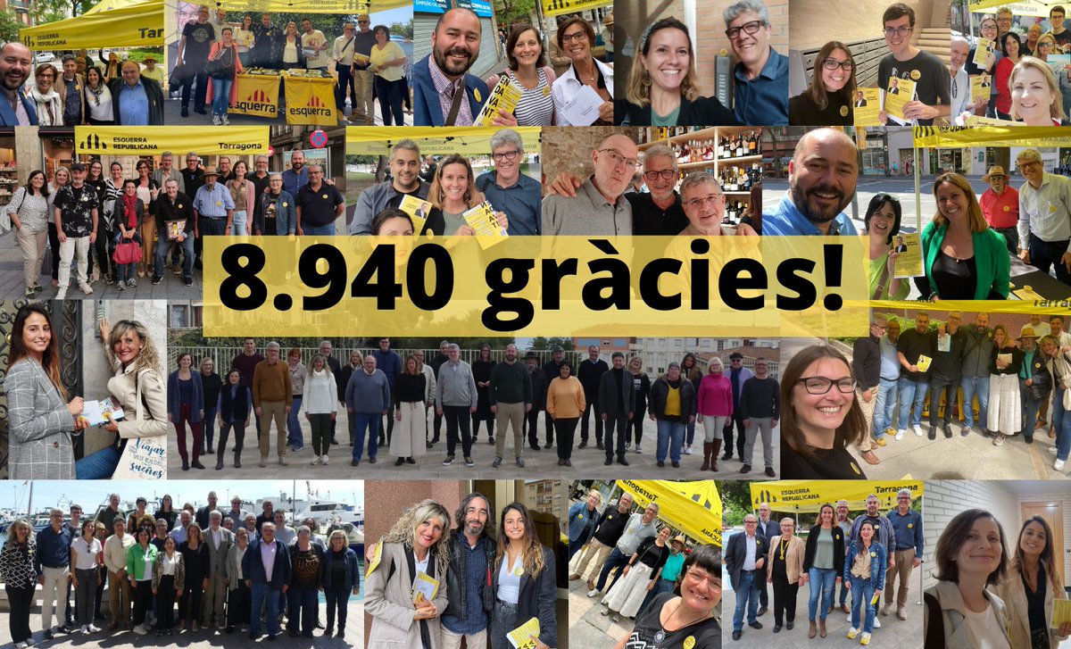 Volem donar les gràcies a totes les persones que ens heu fet confiança i ens heu votat. Continuarem treballant per millorar la ciutat per a tots els tarragonins i tarragonines.

Un agraïment especial als membres del nostre equip, sense vosaltres no hauria estat possible!💛