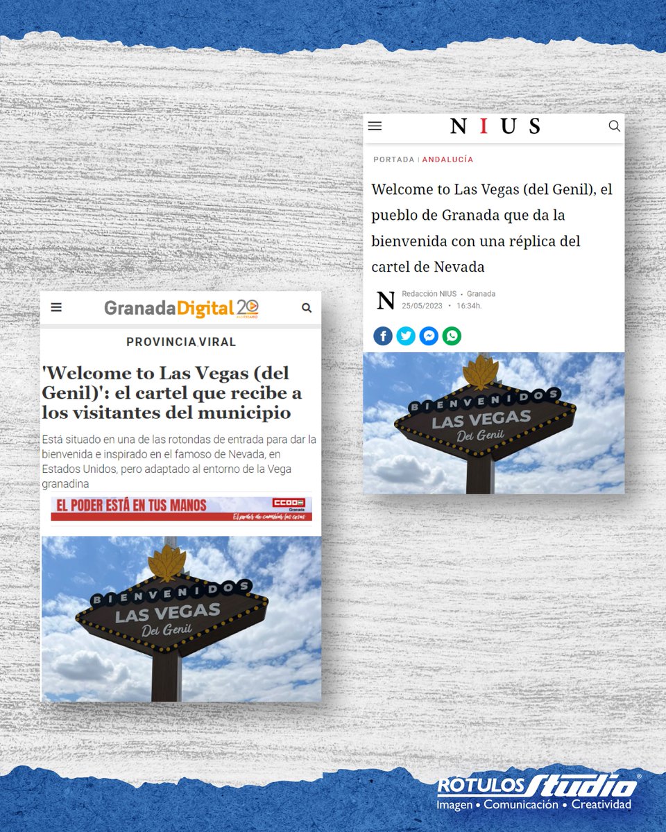 RotulosStudio's tweet image. Estamos muy orgullosos de presentaros el nuevo cartel de las Vegas del Genil, diseñado y fabricado en Rótulos Studio.
Ubicado en la entrada de nuestro municipio, para recibir a visitantes y vecinos con un divertido guiño a la icónica ciudad estadounidense de Las Vegas.