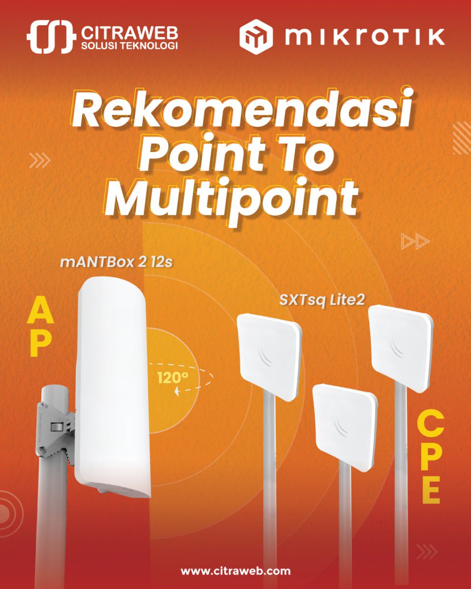 mikrotik_id's tweet photo. Rekomendasi alat untuk jaringan Point-To-MultiPoint jaringan Wireless 2,4GHz

mANTBox 2 12s : https://t.co/qwu1wSthuH
SXTsq Lite2 : https://t.co/Mr8DFLqT0O

#PTMP #WirelessOutdoor #2GHz #PointToMultiPoint #Wireless #MikroTik #Citraweb https://t.co/autPwwltA9