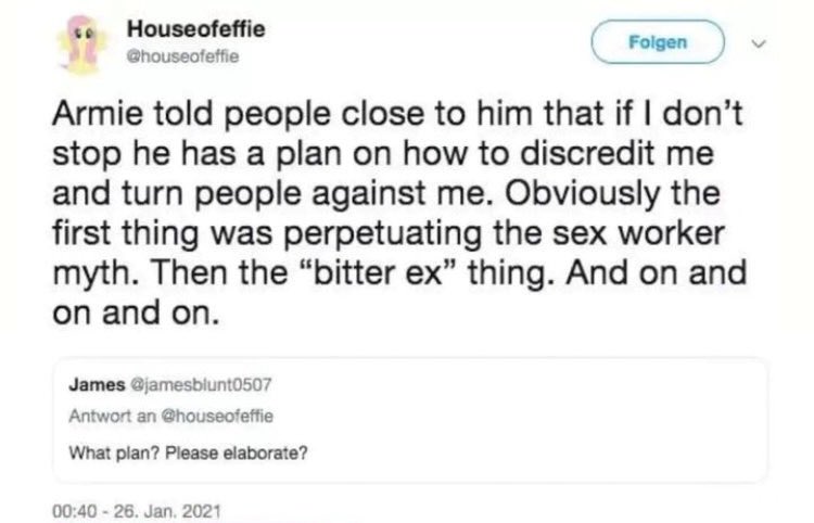 Throwback Monday to when #ArmieHammer’s stalker #efrosinaangelova AKA #houseofeffie pretended she didn’t work in a sex dungeon, then declared he would accuse her of it to discredit her 😂  😆 🤡