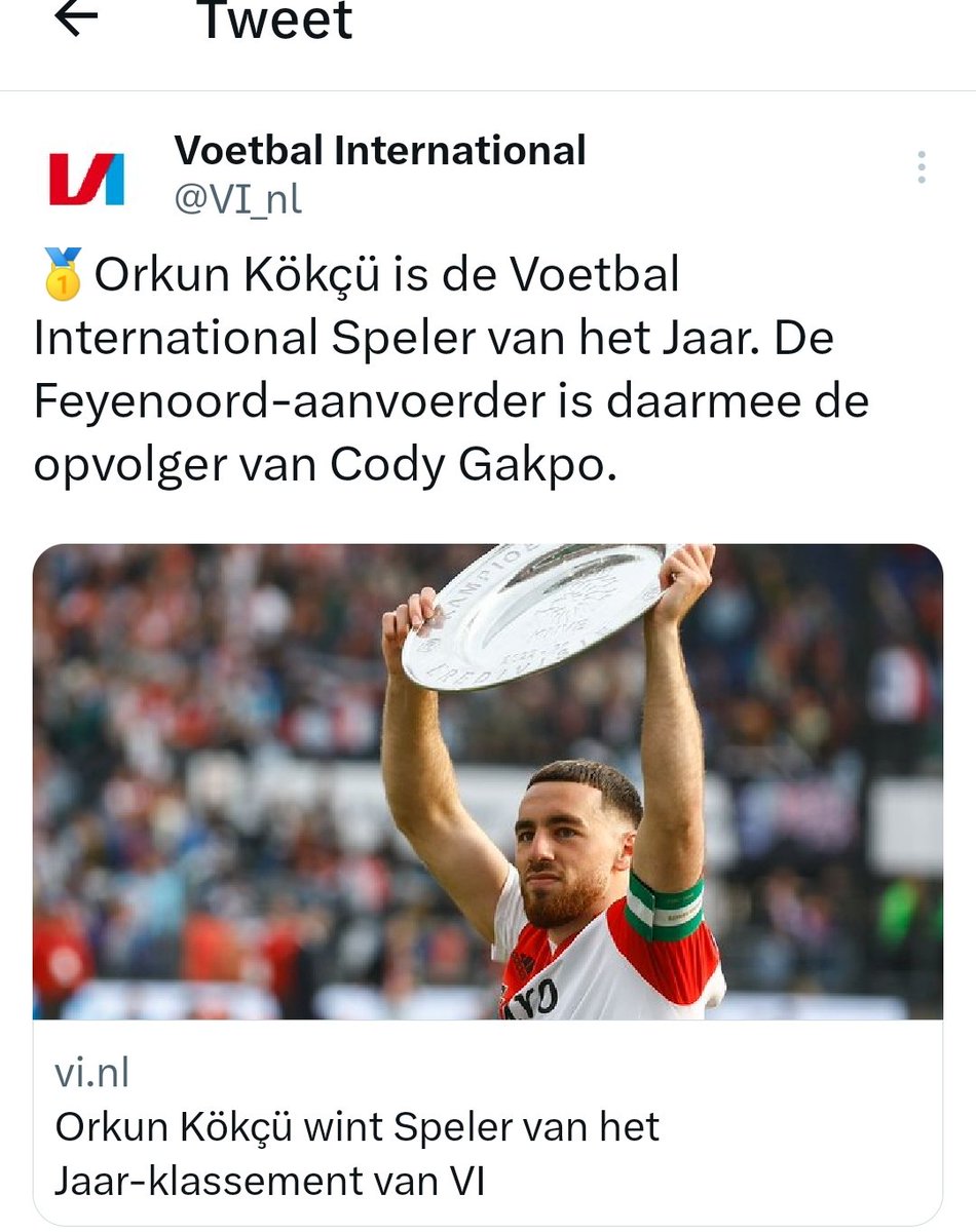 BeardedGuy14's tweet photo. Dit is mooi want de winnaar van het vi klassement is meestal ook de winnaar van de beste speler #eredivisie prijs. Kokcü was over het geheel ook de beste #Feyenoord https://t.co/Jshm16qzyE