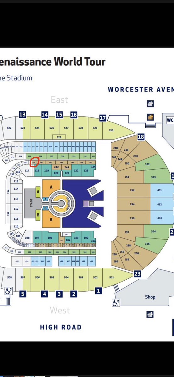 Selling x2 seated tickets for Beyoncé Tuesday 30th Tottenham show. Circled area is where seats are. £300 for the pair