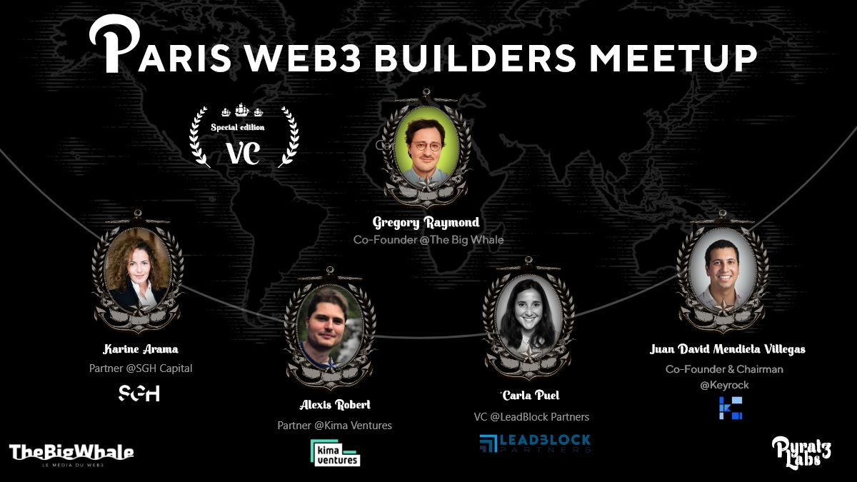 PyratzLabs (@pyratzlabs) on Twitter photo Please meet our amazing speaker line up for the VC in #Web3 Meetup that we’re hosting on June 1st! 🎙️
✨ Carla Puel (VC <a href="/LeadBlockP/">LeadBlock Partners</a>)
✨ <a href="/ale6_/">Alexis Robert</a> (Partner <a href="/kimaventures/">Kima Ventures</a>)
✨ Karine Arama (Partner <a href="/SGHCAPITAL/">SGH</a>)
✨ Juan David Mendieta Villegas (Co-Founder <a href="/KeyrockTrading/">Keyrock 🔑🪨</a>)
Moderated by Please meet our amazing speaker line up for the VC in #Web3 Meetup that we’re hosting on June 1st! 🎙️
✨ Carla Puel (VC <a href="/LeadBlockP/">LeadBlock Partners</a>)
✨ <a href="/ale6_/">Alexis Robert</a> (Partner <a href="/kimaventures/">Kima Ventures</a>)
✨ Karine Arama (Partner <a href="/SGHCAPITAL/">SGH</a>)
✨ Juan David Mendieta Villegas (Co-Founder <a href="/KeyrockTrading/">Keyrock 🔑🪨</a>)
Moderated by