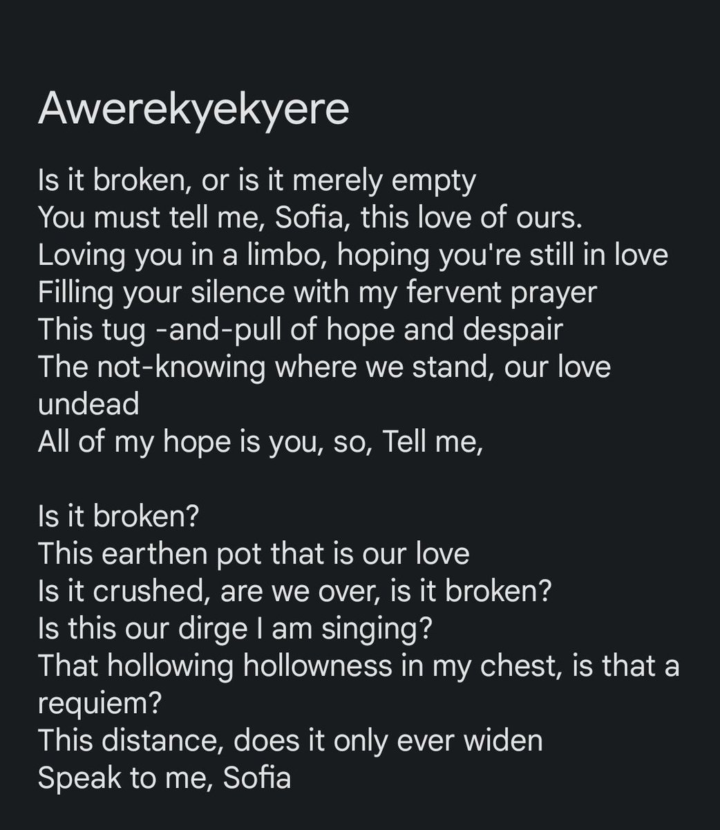 enyonvm's tweet image. I found out that Akwaboah snr passed last week so I want to share a poem I wrote that was inspired by his song Awerekyekyere.
He's a really fantastic musician, and I love that song so much