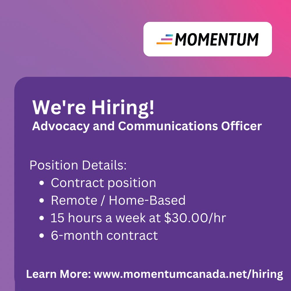 queermomentum's tweet image. We’re hiring! Apply by June 5th! momentumcanada.net/hiring