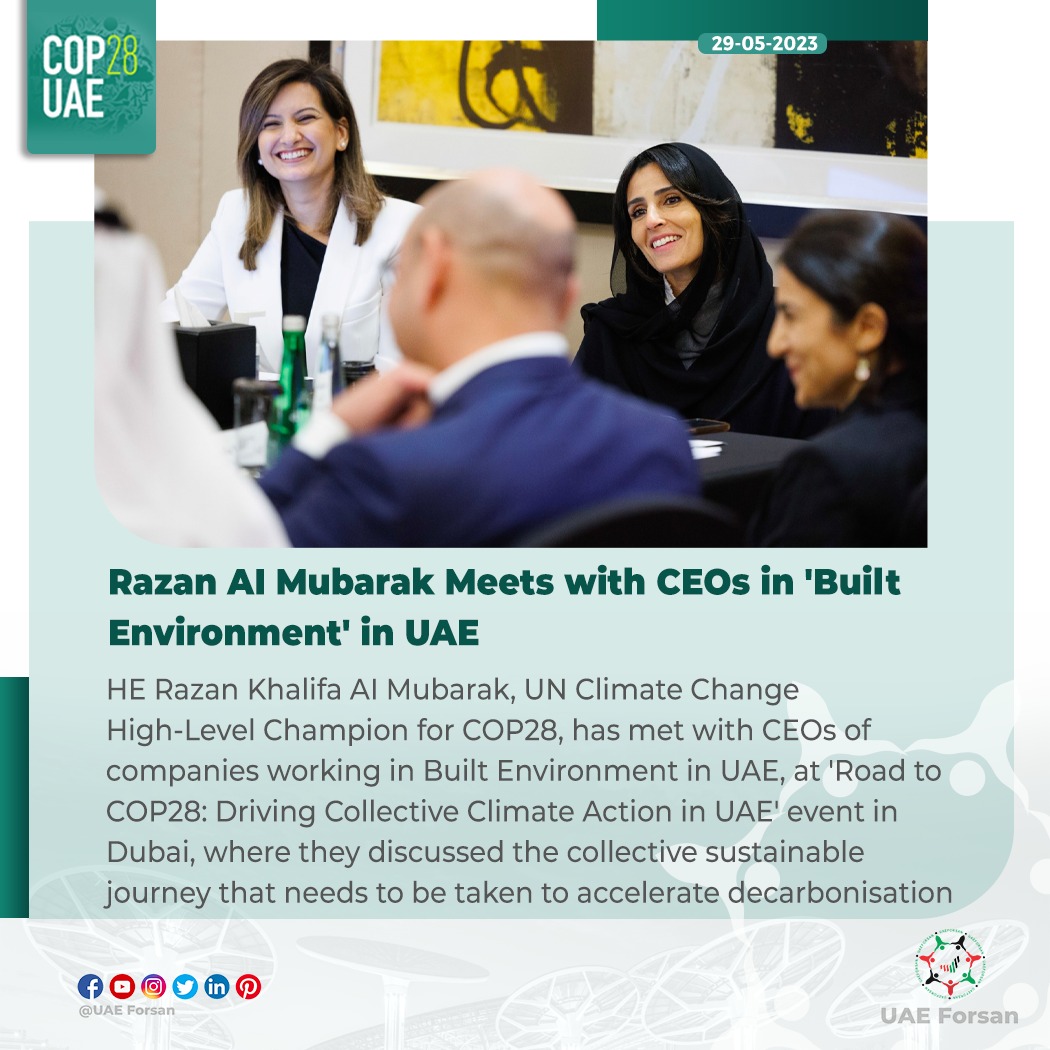 HE Razan Khalifa AI Mubarak Meets with CEOs in 'Built Environment' in UAE 
#UAE #COP28 #COP28UAE #ClimateAction #ClimateChange #UAEforClimate #Dubai #UN #Environment #RoadToCOP28 
@COP28_UAE 
@uaeclimateenvoy
@UNFCCC
@hlcchampions
@DubaiChambers