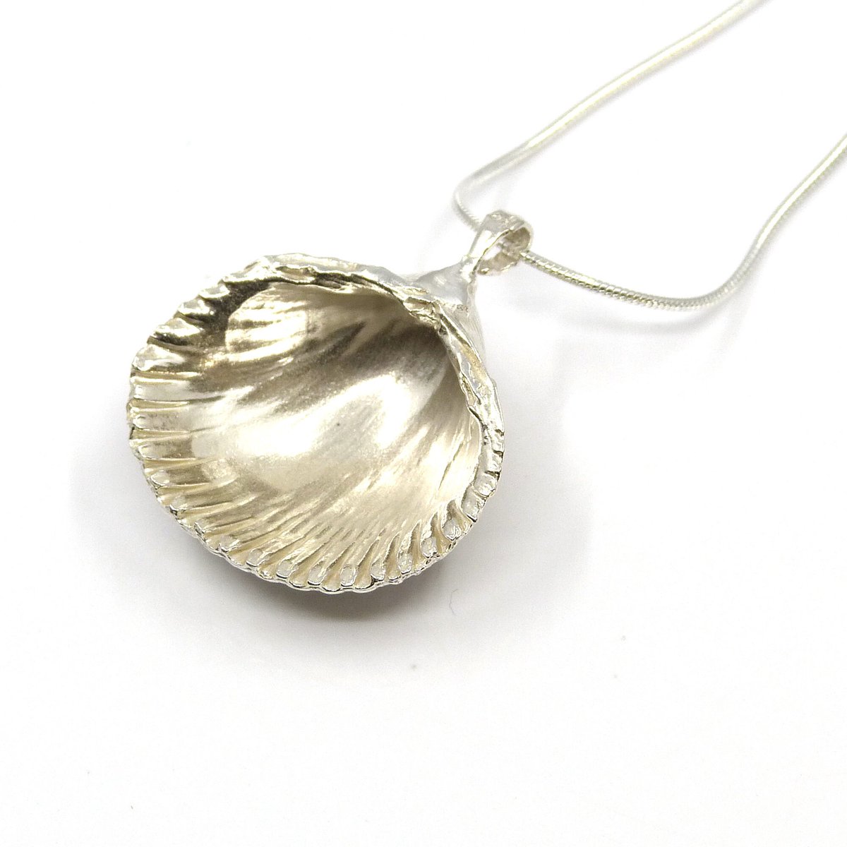 Silver Shell Necklace, Silver Sea Shell, Silver Shell Gift, Cockle Shell Pendant,  Cast Silver Shell, Medium Silver Shell Necklace tuppu.net/863d9886 #EarlyBiz #womaninbizhour #elevenseshour #UKGiftHour #shopindie #supportsmallbusiness #thestrandline