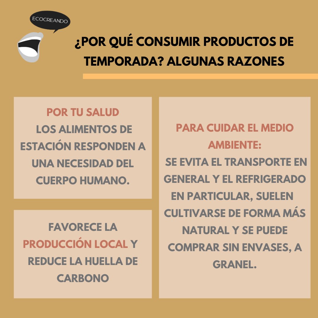 EcocreandoP's tweet photo. #Frutas y #verduras de #temporada en España Peninsular ¿Por qué es bueno?
🫀 Por tu salud,
🏞️Por el cuidado del medio ambiente
🗺️Favorece la producción local
🍓🍊🍌🍉🥦🥬🥔
#pequeñosgestosgrandescambios #alimentacionsostenible #medioambiente #alimentacion #temporada https://t.co/NdfmBjWdTs