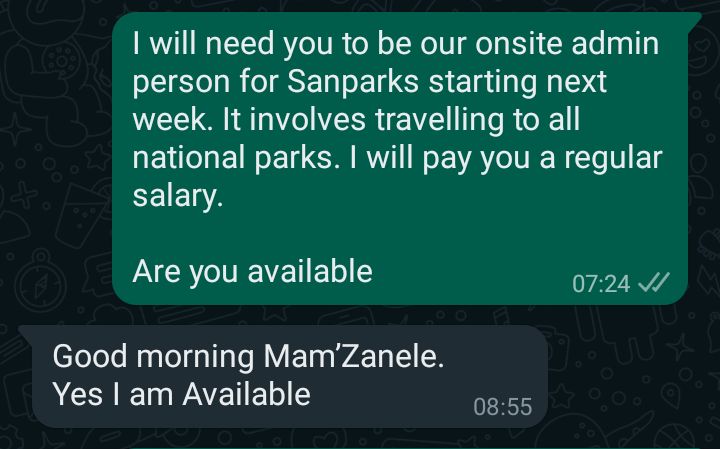 My year is choc-a-bloc with work that I can't even make it to 1 Sanpark site this year for our new B2B Client. I thought I could moonlight at Tsitsikama as admin but dololo! Extended the opportunity to our hardworking intern who absolutely deserves this❤