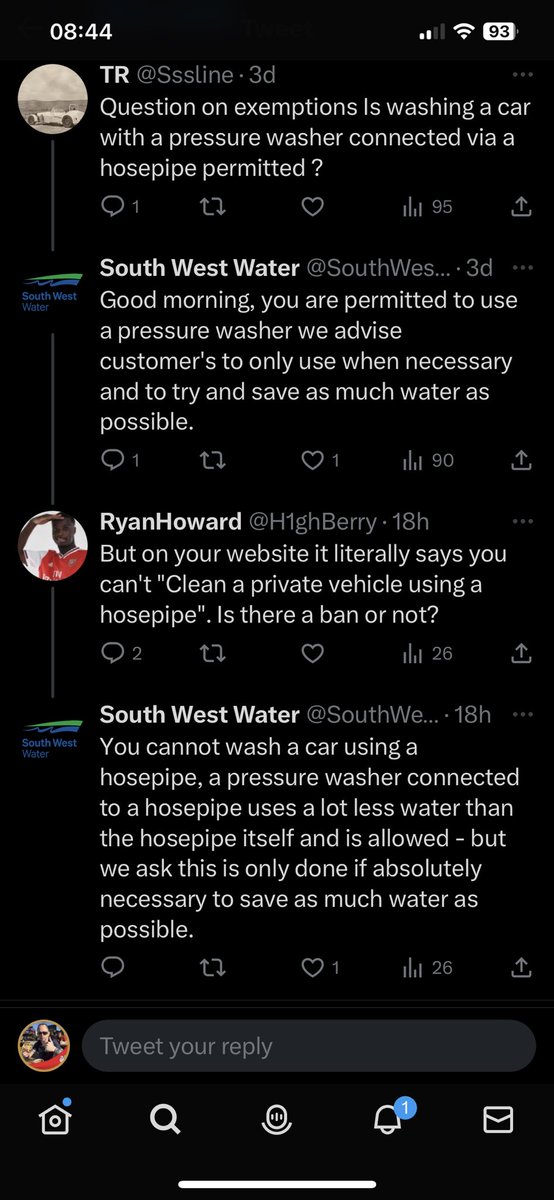 nitrotaff's tweet image. Good morning @SWWHelp 
I've been hearing clonficting things about using a jet wash while we have this hosepipe ban.
Some are saying you can and others saying you can't including something on twitter see pic.
Can you clarify please.