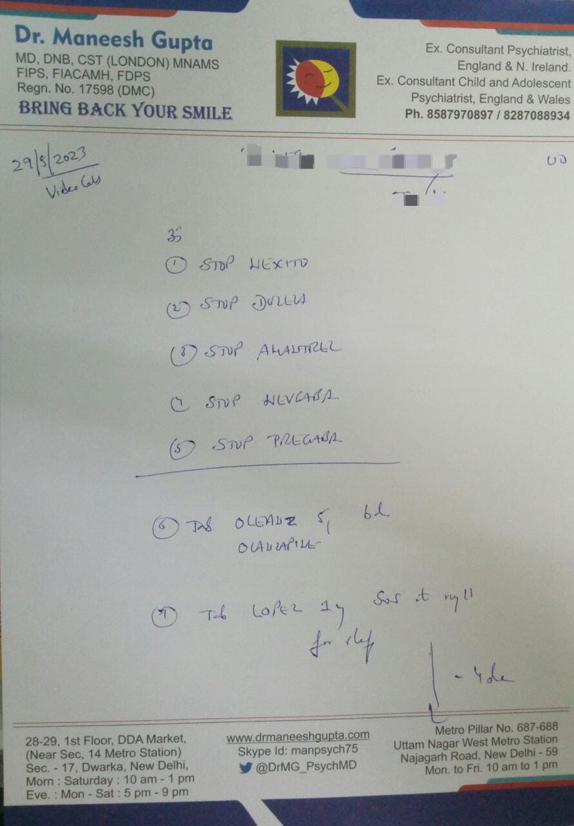 Early morning #emergency #psychiatry consultation for a 60 yr old male. Wasn't able to sleep for 4 days, seeing things, talking gibberish. CKD, HT, DM, Taking 22 different medicines prescribed by #neurologist #nephrologist #internalmedicine
I stopped 5!