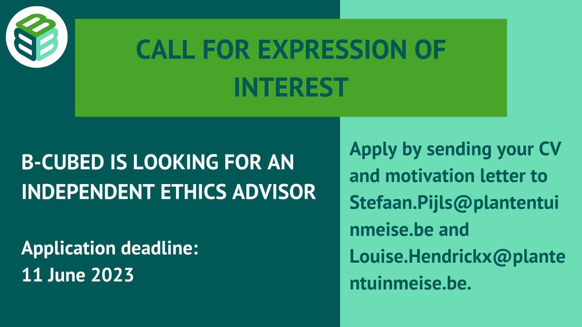🗣️B-Cubed is looking for an independent ethics advisor to support partners in ethical matters like ✔️balanced representation of stakeholders ✔️equal treatment of partners ✔️use of artificial intelligence Deadline to apply👉 11 June 2023 Find out more👉b-cubed.eu/B-Cubed-WP8-Ca…