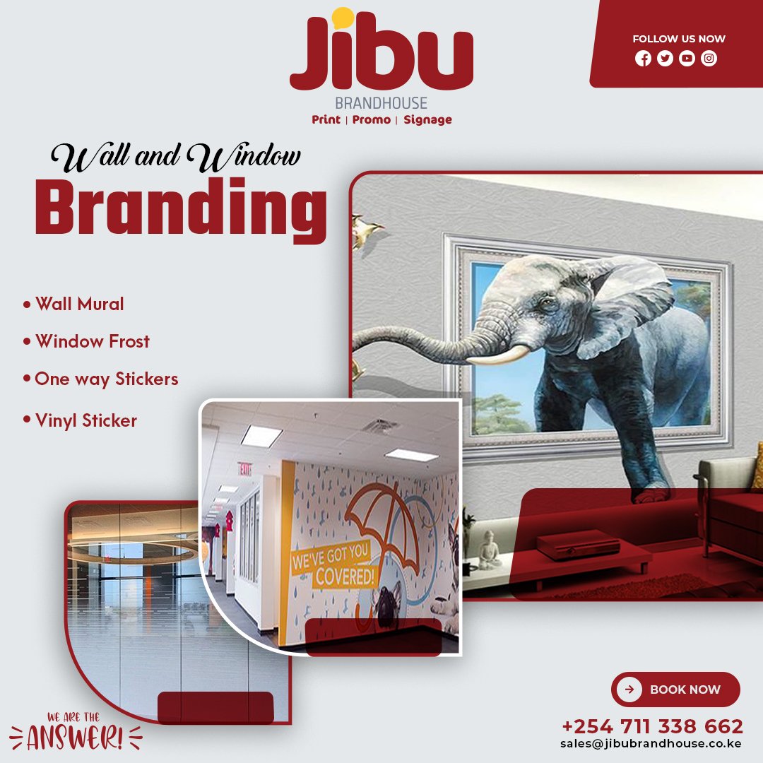 JibuLimited's tweet photo. Boost Your Brand Visibility with Window and Wall Branding, helps;
1. Increased visibility
2. Cost-effective
3. Customizable
4. Long-lasting
Contact us today on 0711338662 or email sales@jibubrandhouse.co.ke to learn more.
#WeAreTheAnswer
#windowbranding
#wallbranding https://t.co/qAayKH5UrE
