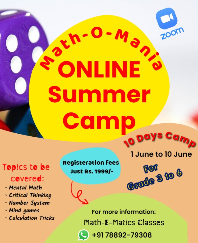 MathEMatics_88's tweet image. Math-E-Matics Brings Math-O-Mania online Math Summer camp to make the full use of these summer vacation by enhancing the mental ability of your child with modern techniques #Parents #SummerCamp #OnlineMath #IMO #OlympiadMath
