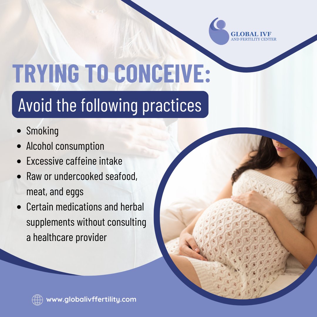 Avoid: Smoking, alcohol, drugs, excessive caffeine, unsafe medications when trying to conceive.

Book your appointment!
📞+91-98334 01240
📧 wecare@globalivffertility.com
🌐 globalivffertility.com

#conceive #smoking #pregnancy #ivf #ivfjourney #fertility #infertility