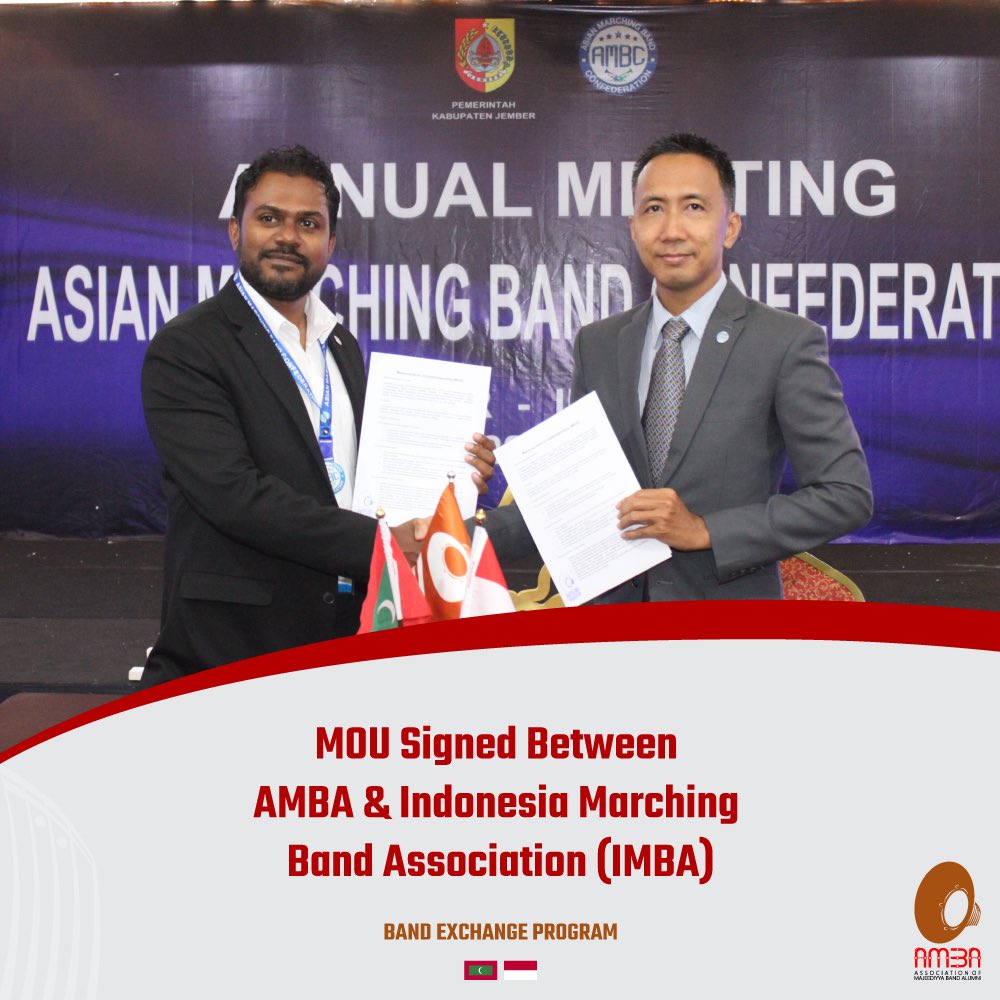MOU Signed with Indonesia Marching Band Association (IMBA) 🤝
Under this MoU, we will carry out exchange programs for the bands between both countries.

New AMBC Country Director and AMBA General Secretary Mohamed Fayaz with AMBC &amp; IMBA President Sehat Kurniawan Saiman
