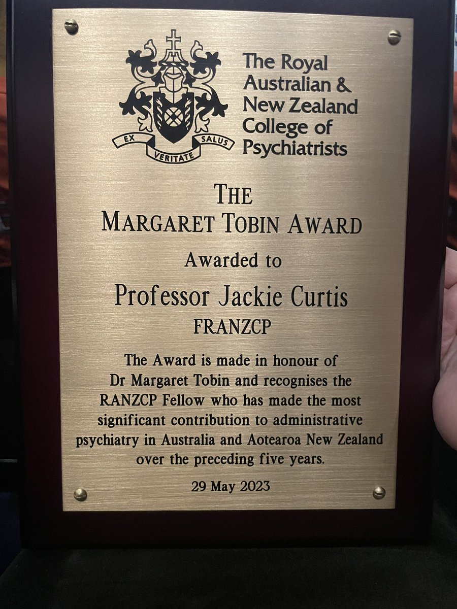 Honoured to received the @RANZCP #RANCZP2023 Margaret Tobin Award.