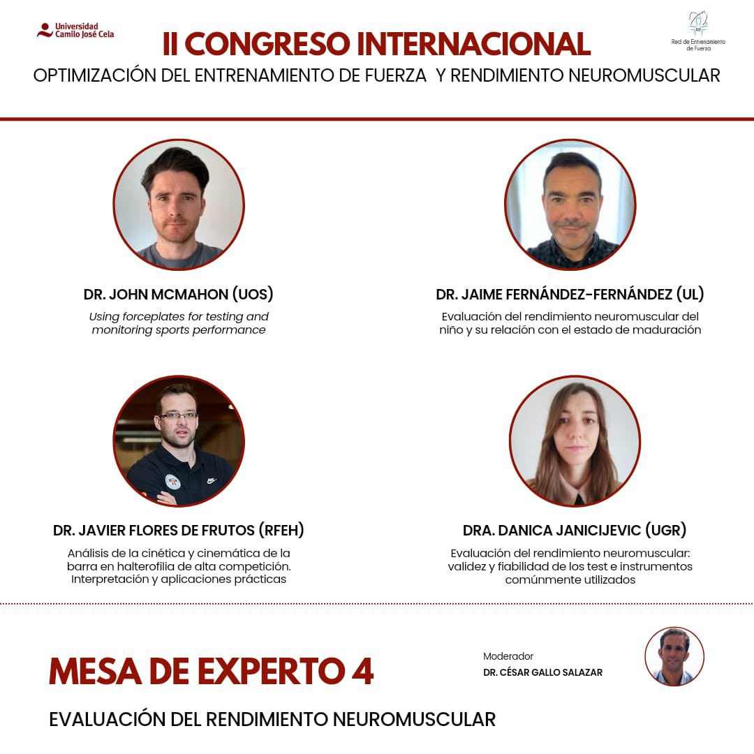 Tras la mesa 4 del Congreso de Fuerza de la <a href="/RedFuerza/">REF Red de Entrenamiento de Fuerza</a> tus evaluaciones pasarán a otro nivel. No te lo pierdas. ¡Qué lujazo va a ser disfrutar de todos los ponentes, talleres y actividades del congreso!
<a href="/STreNgthP_RG/">STreNgthP Research Group</a> 
<a href="/CCAFyD_UCJC/">CCAFyD UCJC</a>