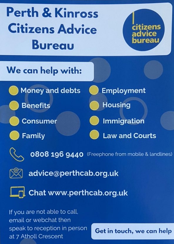 Thanks to <a href="/PerthCAB/">CAB Perth</a> and <a href="/janelnadams/">Jane Adams</a> for meeting me this morning to discuss the help that is available to people in Perth City North and the wider Perth &amp; Kinross region.  CAB do great work by supporting people with lots of different issues.  Their contact details are here 👇