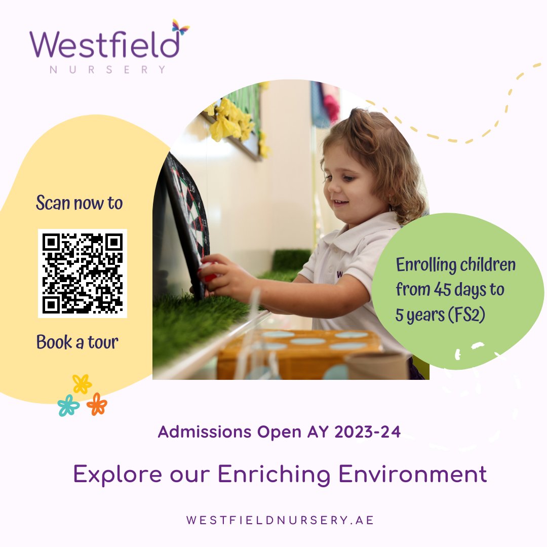 🌿 Explore the Enriching Environment at Westfield Nursery! 

🌟 Visit our website bit.ly/3YpXILZ to book a tour and experience Westfield Nursery firsthand! ✨🏫

#WestfieldNursery #NurseryAdmissions #DubaiDads #DubaiMoms #EarlyLearningCenters #Playschool #Nursery