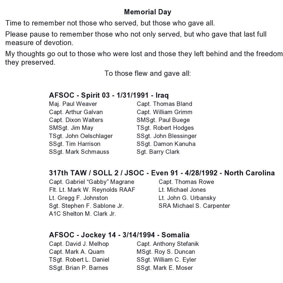 TheVicDawson's tweet image. #USA
#USAF
#JSOC #AFSOC
#317thTAW #23rdAW 
#39thTAS #40thTAS #41stTAS 
#2ndAS 
#C130 #AC130

#4FansOfFreedom

#MemorialDay2023