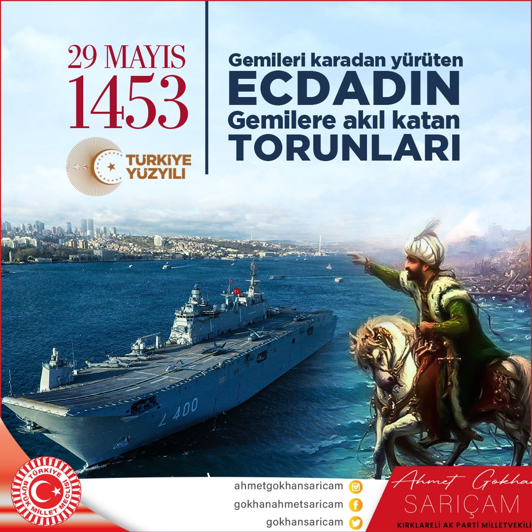 gokhansaricam's tweet photo. Bu vatan toprağını geçilmez kılan
Şanlı bir tarih, milli bir şuur
Ecdadın mirasından bizlere kalan
Geçmişim, geleceğim, ilhamım budur!

İstanbul'un Fethi'nin 570. yılı kutlu olsun. 🇹🇷

#29Mayıs1453 #istanbulunfethi 
#istanbulunfethikutluolsun https://t.co/sYKuXJfOni
