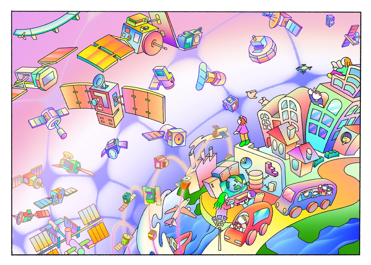 【works】 衛星地球観測データの利用について、さまざまな可能性を持つ未来の社会像を制作しました 昨日開催された『衛星地球観測コンソーシアム(CONSEO)シンポジウム2023』にてイラストを使用していただきました🛰   client:国立研究開発法人 宇宙航空研究開発機構 (JAXA)