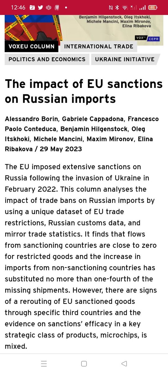 Maxim Mironov (@mironov_fm) on Twitter photo Please, read our recent paper on the Russian sanctions
The impact of EU sanctions on Russian imports
cepr.org/voxeu/columns/…
Joint with
<a href="/mikmanc/">Michele Mancini</a>, @alebarbaborin, @fpgrafherzog
<a href="/ben_hilgenstock/">Benjamin Hilgenstock</a> <a href="/elinaribakova/">Elina Ribakova 🇺🇦</a> <a href="/mironov_fm/">Maxim Mironov</a> <a href="/itskhoki/">Oleg Itskhoki</a> Please, read our recent paper on the Russian sanctions
The impact of EU sanctions on Russian imports
cepr.org/voxeu/columns/…
Joint with
<a href="/mikmanc/">Michele Mancini</a>, @alebarbaborin, @fpgrafherzog
<a href="/ben_hilgenstock/">Benjamin Hilgenstock</a> <a href="/elinaribakova/">Elina Ribakova 🇺🇦</a> <a href="/mironov_fm/">Maxim Mironov</a> <a href="/itskhoki/">Oleg Itskhoki</a>