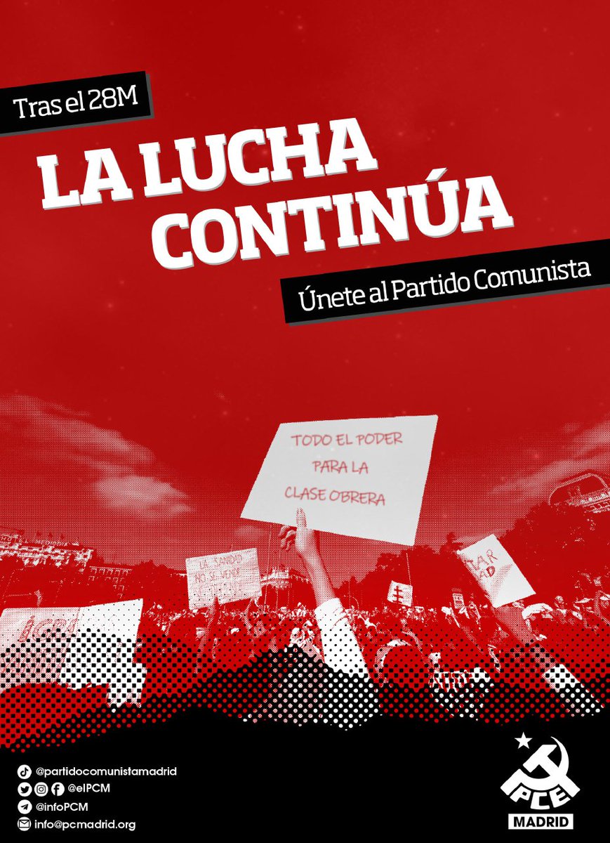 🗳️ Los resultados electorales de ayer están lejos de lo esperado y son una mala noticia para la clase trabajadora madrileña.

✊ Pero, tras el #28M la lucha continúa. 

🔻La institución es uno de los ámbitos donde se pueden conseguir avances para nuestra clase, pero no el único.