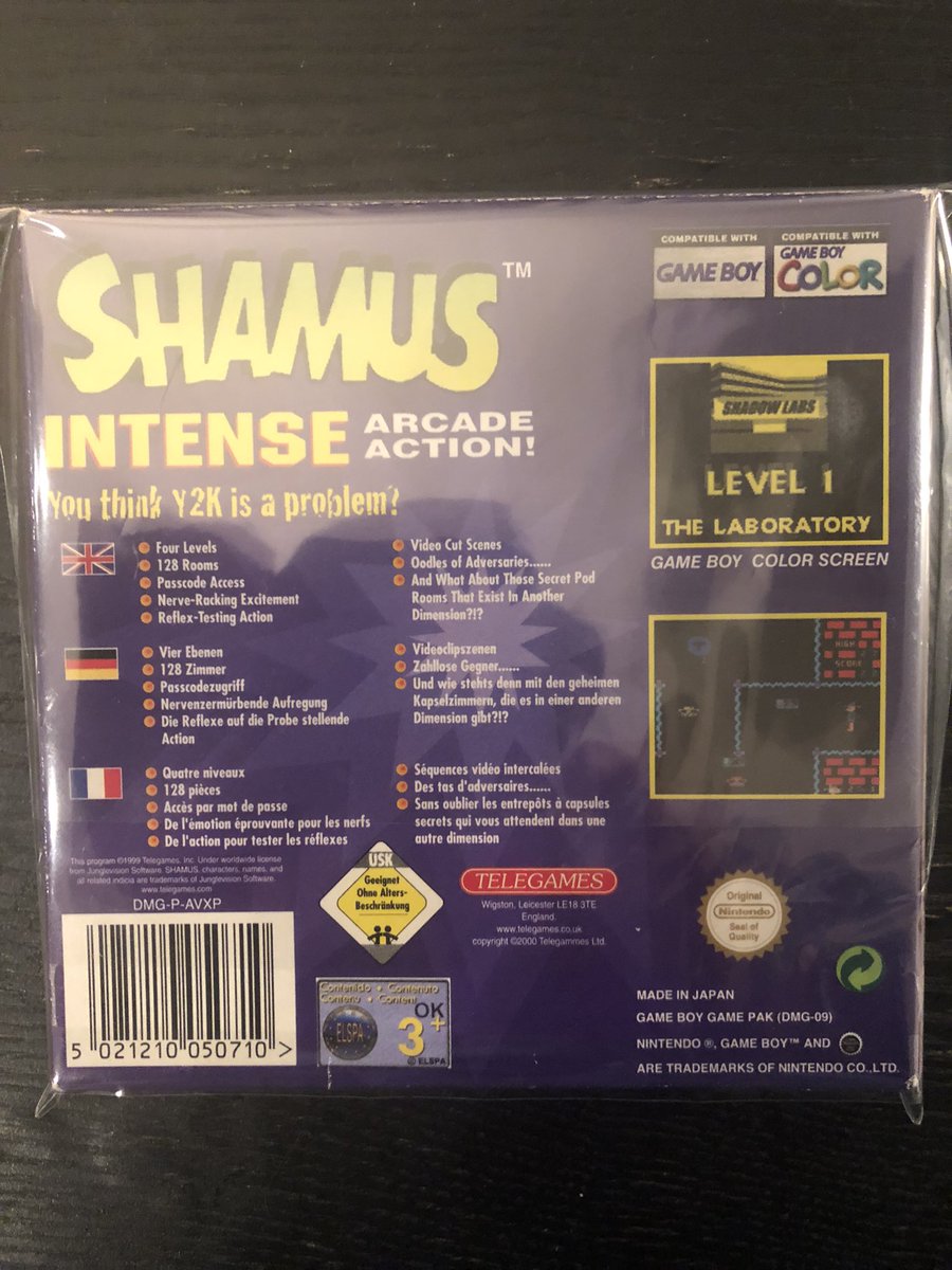 gameboys004's tweet photo. 最近の購入品
SHAMUS
ATARIからの移植ゲームらしい。ロボット探偵🤖を操作して、電気⚡️の壁に触れないように敵を殲滅して、迷路から出るゲーム💨
なんか聴いたことある曲だとおもったらヒッチコック劇場の曲だ🎧
#ゲームボーイ
#GAMEBOY
#レトロゲーム
#TELEGAMES https://t.co/MBXkEse9t7