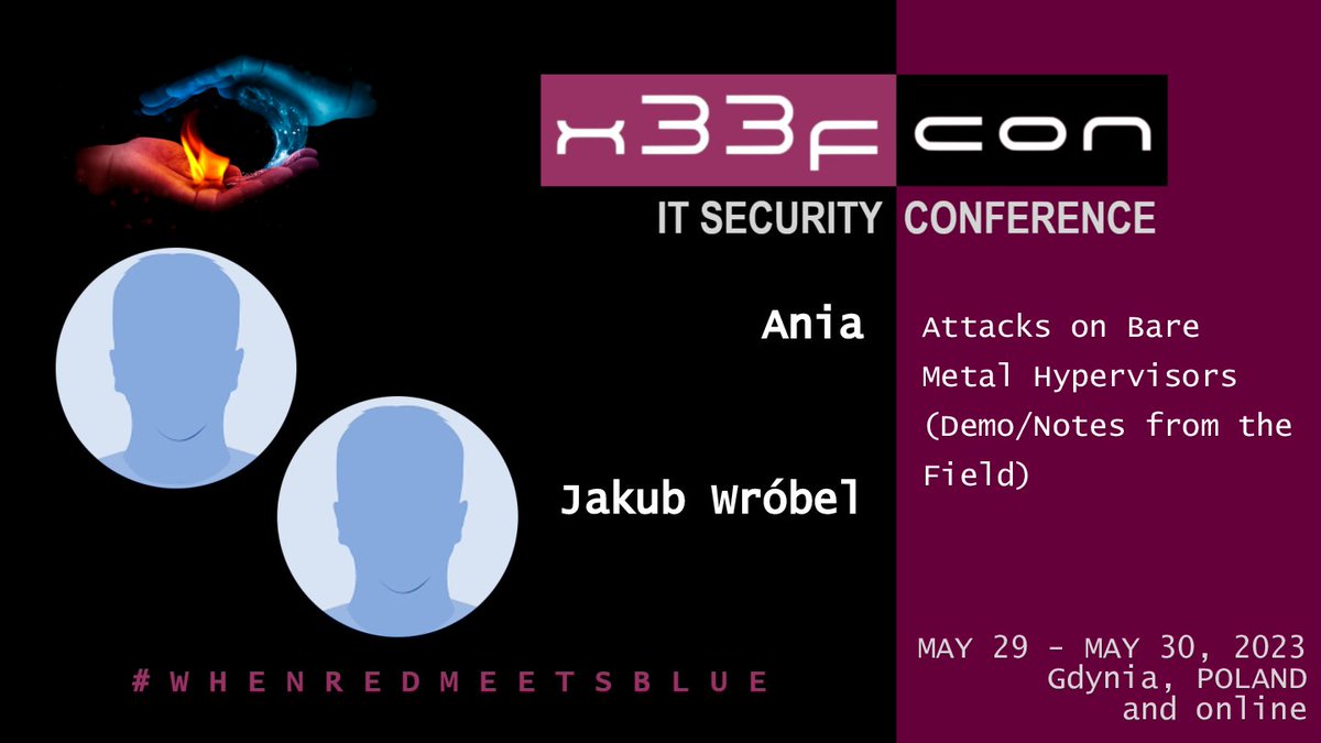 x33fcon's tweet image. Ania and Jakub Wróbel talking on #x33fcon about attacking the bare metal hypervisors. Using their notes from the field. #hypervisor #security